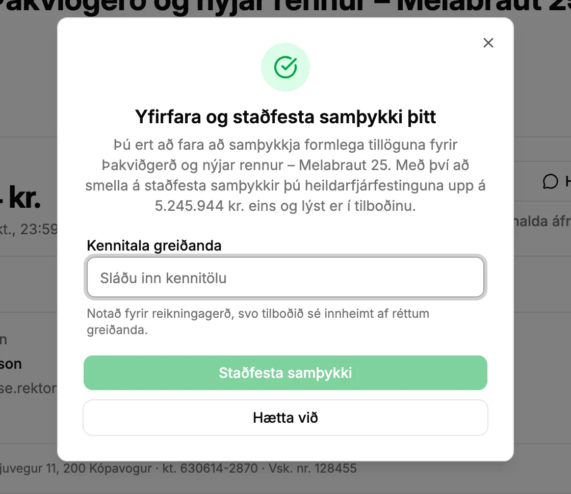 Samþykkt með kennitölu