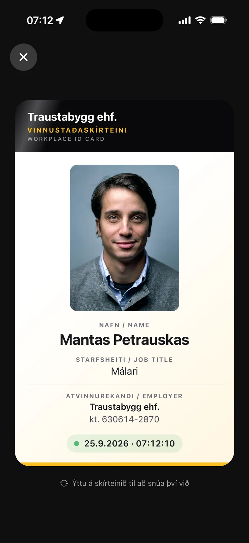 Vinnustaðaskírteini — Stafræn vinnustaðaskírteini fyrir allt starfsfólkið, beint í Rektor appinu.